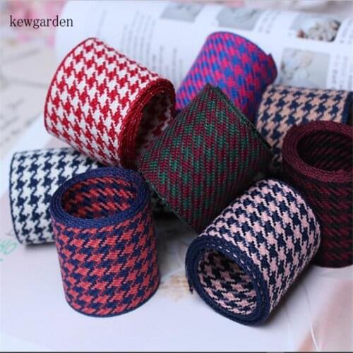 Kewgarden Houndstooth Cotton Linen Ribbons 1.5" 1" 1cm DIY Bow Accessories Satin Ribbon Handmade Tape Packing Webbing 10 Yards