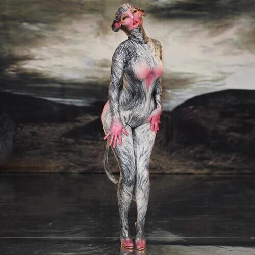 Nightclub Dancer Performance Skinny Jumpsuits Women Halloween Festival Party Cosplay Monkey Costumes Party Prom Stage Costumes