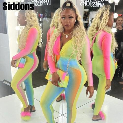 Tie Dye V-neck Rompers Womens Jumpsuit Fitness Long Sleeve Bodycon Party Jumpsuits V Neck Sexy Hot