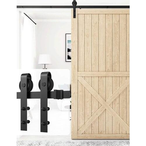 Barn Sliding Wood Door Hardware Set Steel Slide Rail Antique Track System Black Sliding door barn track hardware rails sliding