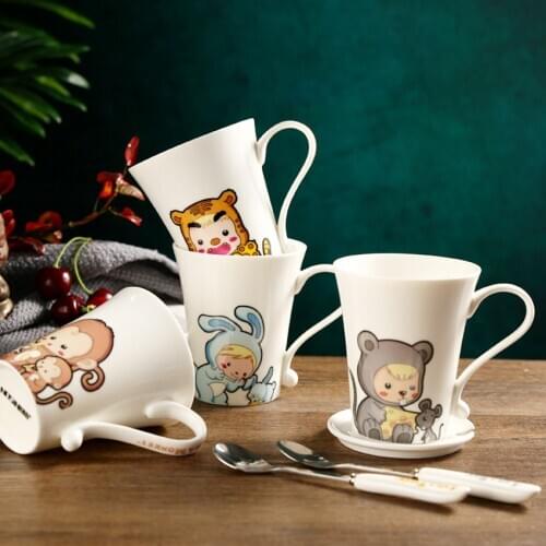 Creative Ceramic Coffee Mug Cartoon Tea Cup High capacity water cup Chinese Zodiac coffee cup Cute Cup for lovers Birthday gifts