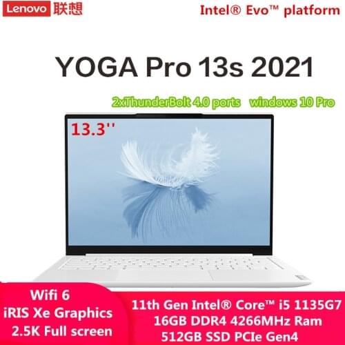 Lenovo Yoga Pro 13s 2021 i5-1135G7 iRIS Xe Graphics 16GB Ram ThunderBolt 4.0 Leather 13.3 Inch 2560x1600 Full screen White