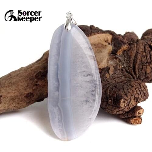 Real Natural Gem Stone Blue Chalcedony Crystal Necklace & Pendant Polished Agates Slice Beads For For Women Jewelry Making BC555