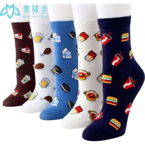12 Pairs Per Set Cartoon Food Bread Cola Socks Cute Japanese Fashion Milk Pattern Socks Wholesale