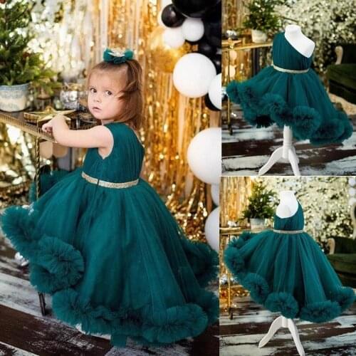 Cloud One Shoulder Flower Girl Dresses For Wedding Hi-Lo Kids Prom Party Clothing Baby Birthday Gowns