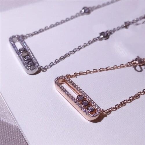 925 Sterling Silver Three Moving Stone Charm Necklace Brand Fashion Design Pendant For Women Luxury Choker Necklace Jewelry