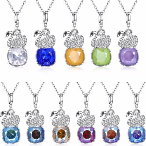 Lekani Crystal From Swarovski Women 's Pendant Necklaces Classic Silver Colourful Swan Necklaces Jewelry Christmas Party Gifts