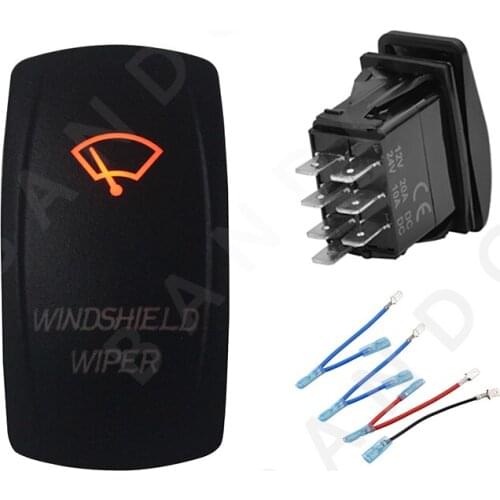 WINDSHIELD WIPER Rocker Switch 7P ON-OFF-ON SPST Laser Etched Orange Illuminated Led for Car Boat Marine ARB RV，Jumper Wire Set