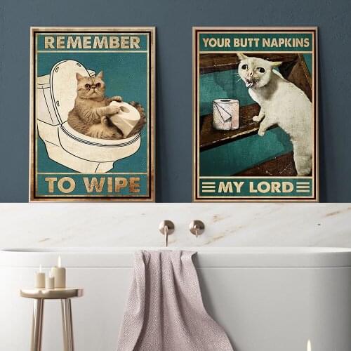 Black Cat Poster Your Butt Napkins My Lord Art Prints Vintage Remember To Wipe Funny Bathroom Wall Toilet Canvas Painting Decor