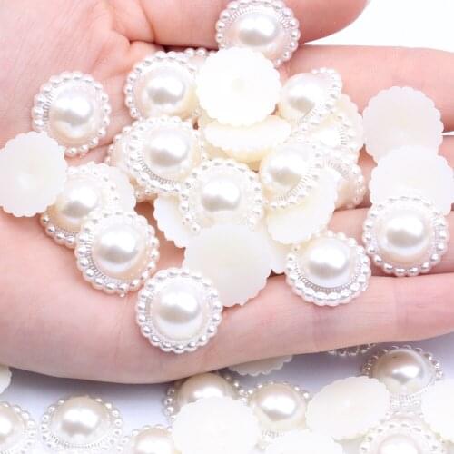 15/1000pcs 16mm Ivory White Half Round Flatback Pearl Flower Beads DIY Wedding Party Decoration Handmade Loose Beads