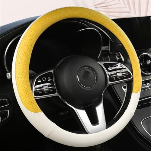 38CM Car Steering Wheel Cover Anti slip Leather Cars Wheels Covers Breathable Hand Stitching Steering-Wheel Car-stying Universal