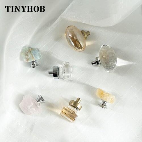Transparent Crystal/Natural Stone Knobs and Handles Oval Kitchen Cabinet Handles Drawer Pulls Creative Handles for Furniture