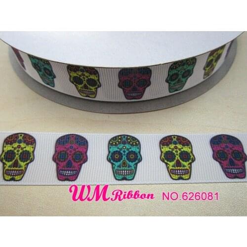 Q&N ribbon 7/8inch 22mm monster high skull printed grosgrain ribbon 50yds/roll free shipping for hair bow hair tie headband