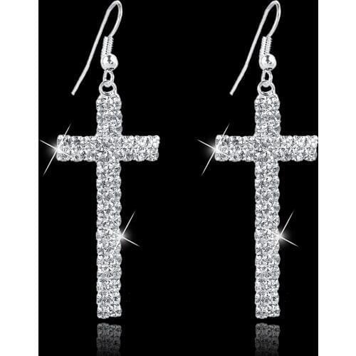 Szelam Elegant Rhinestone Cross Dangle Earrings Women Famous Brand Jewelry Silver Wedding Party accessories For Woman SER150126