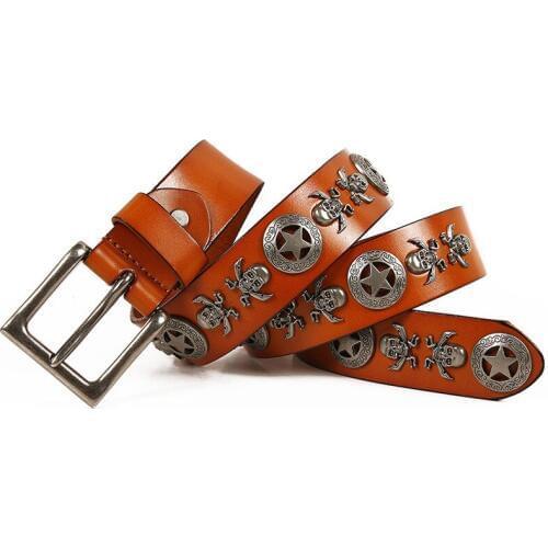 Ta-weo) Original Fashion Unisex Rivet Genuine Leather Belt, Men hip hop punk Belts, Women Leather Belts