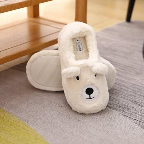 Withe Bear slippers Cute Cartoon Bear Indoor Shoes Slip On Plush Home Slipper Warm Funny Indoor Shoes Female Animal Furry