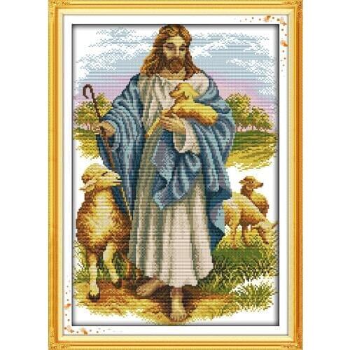 Everlasting Love Jesus And Sheep Chinese Cross Stitch Kits Ecological Cotton Stamped Printed 11 DIY Wedding Decoration For Home