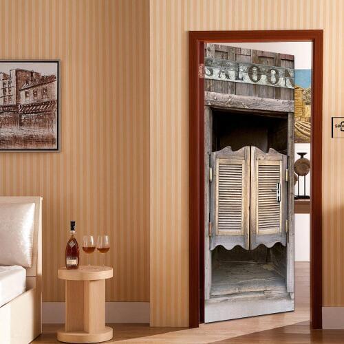Vintage Europe Style Door Stickers For Bedroom Living Room Home Decor 3D Older Effect Retro Mural Paper Self Adhesive Wallpaper