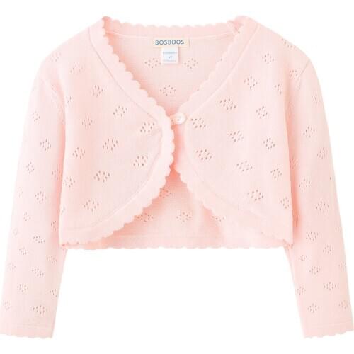 BOSBOOS Little Girls Long Sleeve 100% Cotton Solid Knit Bolero Cardigan Shrug Sweaters for Birthday Party