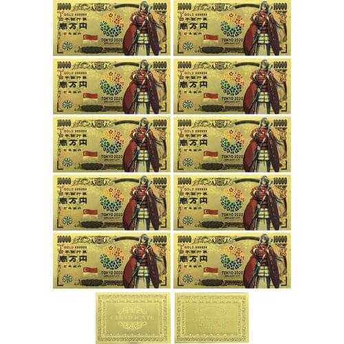 Japan Gold Banknote Tokyo World Flags Singapore Card Ten Thousand Yen Souvenir Gold Plastic Cards for Collection
