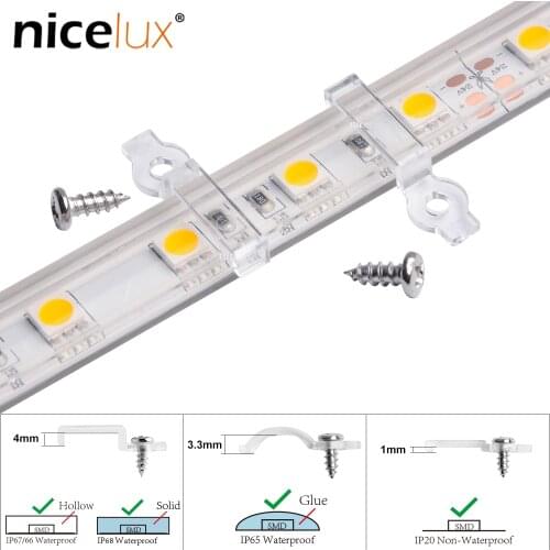 50pcs Fixing Mounting Clips Connector for 220V 5050 3528 IP67 IP68 LED Tube Tape Light RGB LED Strip Clamp Brackets with Screws