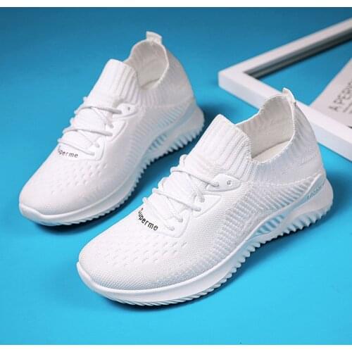 Womens Socks Shoes Lace-up Mesh Sneakers Light Walking Shoes Solid Color 2021 Spring New Style