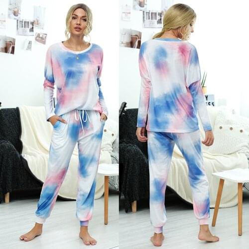 Women Set Cotton Full Casual Pullover O-Neck Elastic Waist Full Length Printed Clothes Leisure Wear Women Euro-America Style
