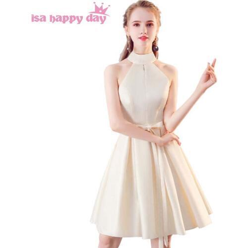 Robes de soir e champagne party dresses elegant short beautiful gown women halter neck evening dress size 6 gowns china H4164