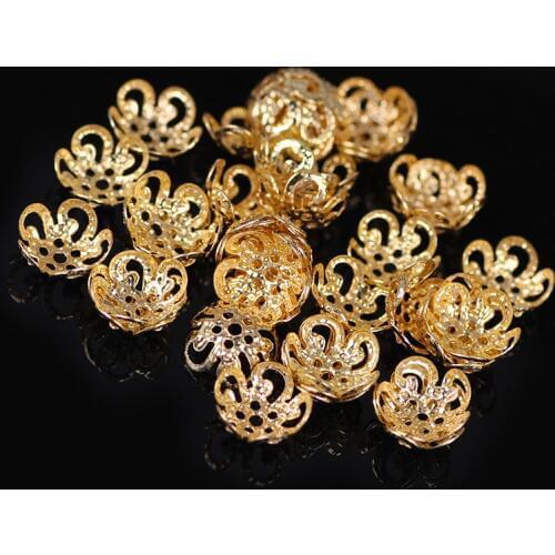 ZHUBI New Hollow Flower Metal Filigree Loose Spacer Bead Caps Silver Gold Accessories components supplies For DIY Jewelry Making