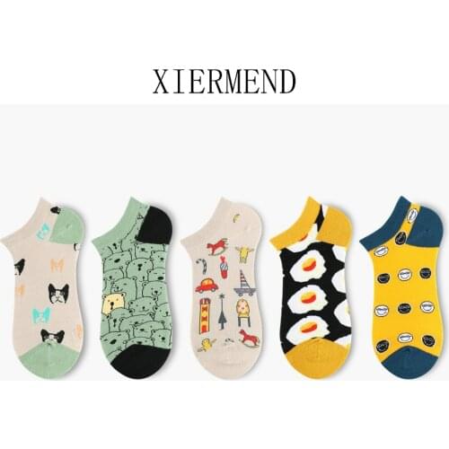 10 pieces = 5 pairs New ins women socks original autumn thin socks with cute cartoon Japanese cotton slipper socks women