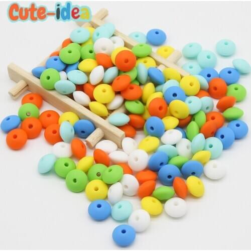 Cute-idea 100Pcs Baby Lentils Beads Silicone Beads Abacus Lentils 12mm Baby Teether DIY Necklace Jewelry Bead Baby Care Toy