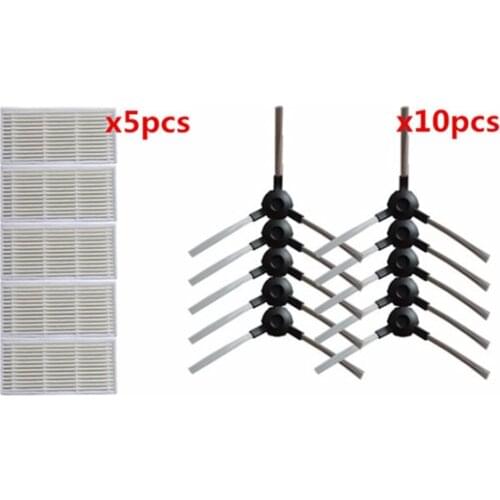 5x Robotic Vacuum Cleaner Parts HEPA Filter + 10x Side Brush for Duoro XClean Suzuka COCO SMART 780T Series Robot Vacuum Cleaner
