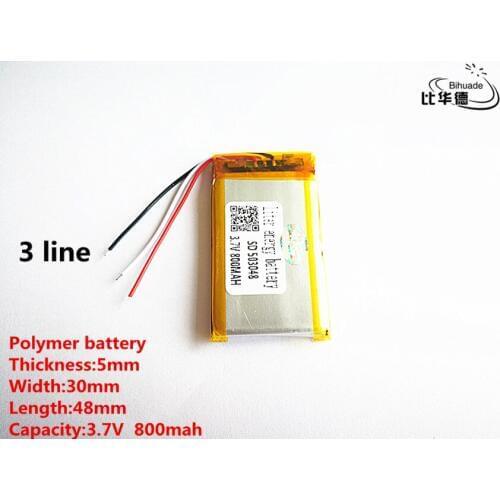 5pcs/lot 3 line Good Qulity 3.7V,800mAH,503048 Polymer lithium ion / Li-ion battery for TOY,POWER BANK,GPS,mp3,mp4