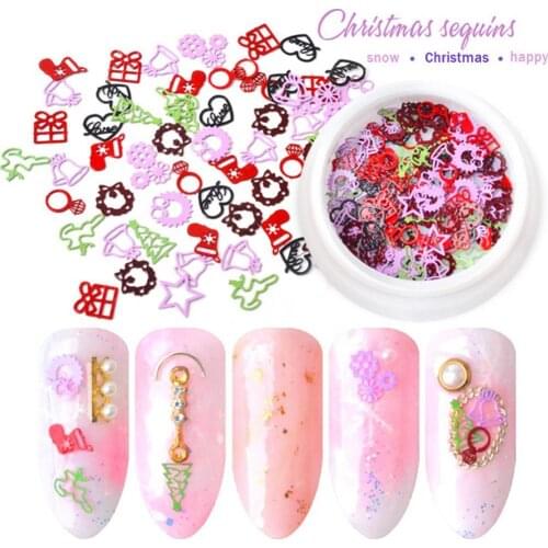 80% Hot Sale .Christmas Sock Gift Snowflake Nail Glitter Slices Art Decor Alloy Flakes Decal