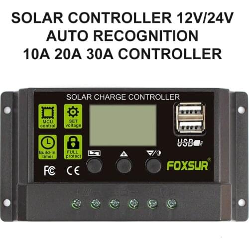 Car Solar Charge Controller 12V/24V Automatic USB PC Output Charger Battery Charge LCD Display Car Solar Charge Controller