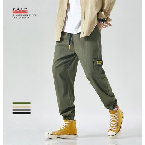 Mens Cotton Casual Pants Large Size Loose Cargo Pants Fashion Trousers Autumn Mens Trousers Street Sweatpants Hip Hop Pants