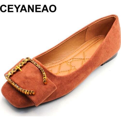 CEYANEAONew 2018 Fashion Flats Shoes Women Square toe Flat Heel Fashion Brand Footwear Womens Flats Ladies Boat Shoes Plus Size