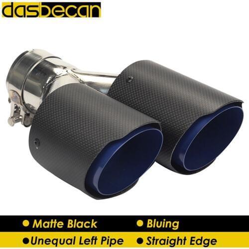Dasbecan Y Model Dual Unequal Rear Left Exhaust Pipe Car Sytling 3k Carbon Tail Muffler Stainless Steel AK End Tips Universal