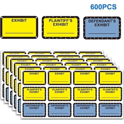 Decoration 600 PCS Self-Adhesive Wall Paper Exhibit Stickers Plaintiff’s Yellow Defendants Blue Legal Labels 1 x 1.65 Inch