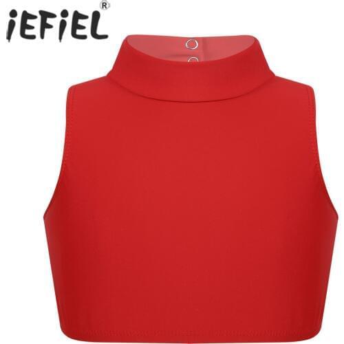 Kids Girls Sleeveless Mock Neck Criss Cross Back Tanks Bra Tops Crop Top for Ballet Dance Stage Performance Workout Dancewear