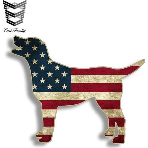 EARLFAMILY 13cm X 10.6cm Lab Labrador Rustic American Flag Dog Stickers Printed Vinyl Graphic for Car Truck Window Southern