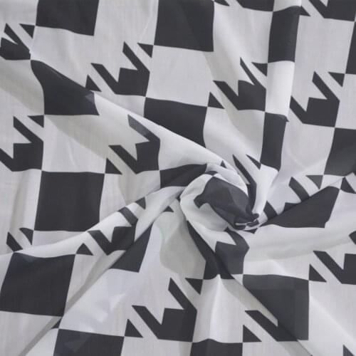 FMH Tulle Puppy Tooth Printed Sheer Curtains for Living Room Bedroom Sliding Glass door Chiffon Voiles Drapes Window Treatment