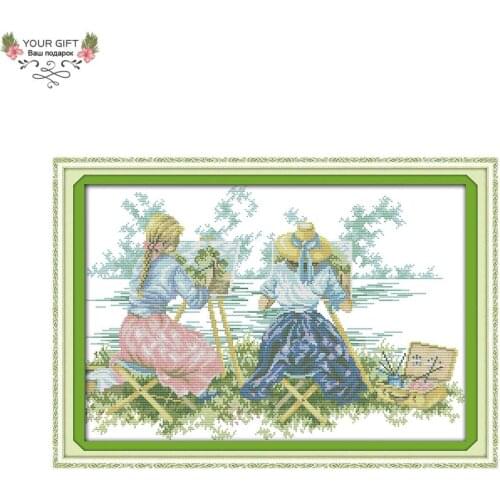Joy Sunday Painting Girls Home Decor R437 Counted Stamped Paint From Life Needlework Embroidery DIY Cross Stitch Kit