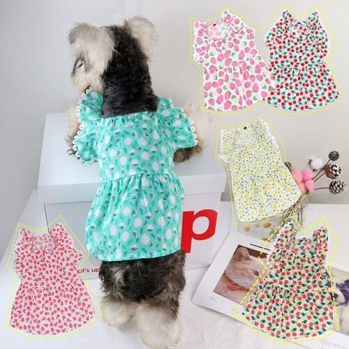 Strawberry Pet Dog Dress for Small Medium Dogs Kawaii Fruits Print Dog Skirt Ropa Perro Clothes Princess Cat Dress Pet Costume