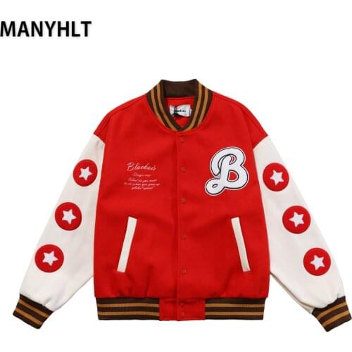 MANYHLT Bomber Jacket Street Costume Embroidery Color Matching Stitching Coat Hip-hop Casual Loose Harajuku Hip Hop Top
