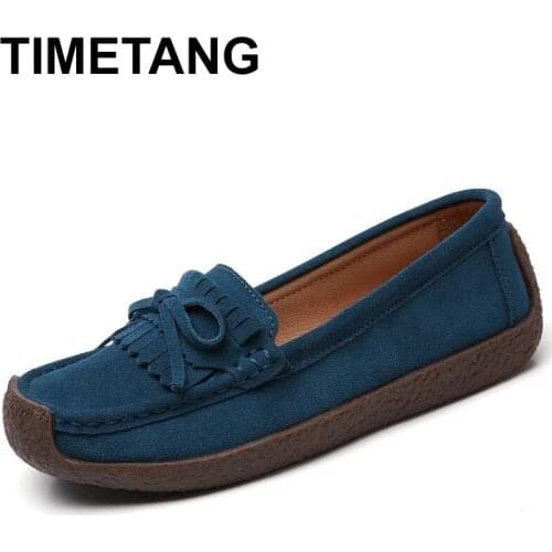 TIMETANG Woman Loafers Leather Flat Shoes Ballet Flats Slip On Female Moccasins Casual Dress Peas Extra Wide Shoes Size 35~43