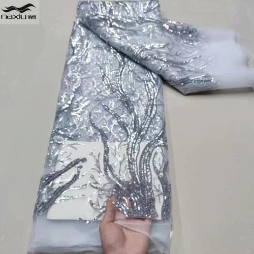 Madison 2021 High Quality African Sequins Lace Fabric Gold French Embroidery Tulle Lace Fabric For Nigerian Wedding Party