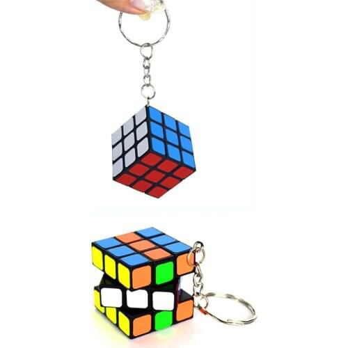 Magic Cube 3*3*3 PVC Sticker Mini Portable Pocket Key-Chain Educational Cube Puzzle Toys For Children Adult Key Decoration