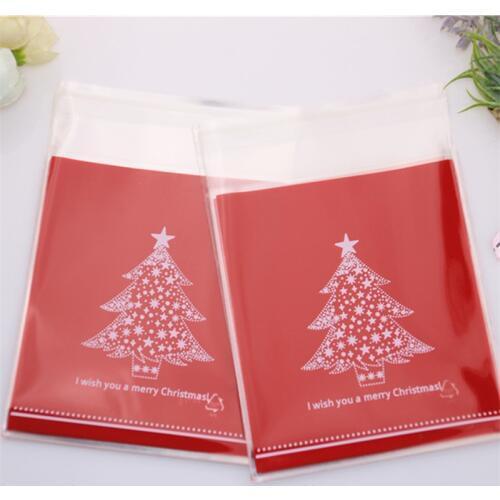 New Design 100pcs/lot 10x13cm Red New Year Gift Packaging Bags For Candy With Christmas Tree Christmas Bags For Cookies