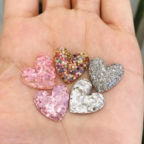 20pcs/lot Cute Shiny Heart-shaped Flatback Figurine DIY Accessories Fit Phone Case Scrapbook Decor Women Home Craft Cabochon